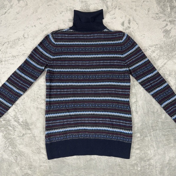 L.L Bean Women Sweater Size M Fair Isle Blue Turtleneck Cashmere Cotton Blend - Picture 8 of 8